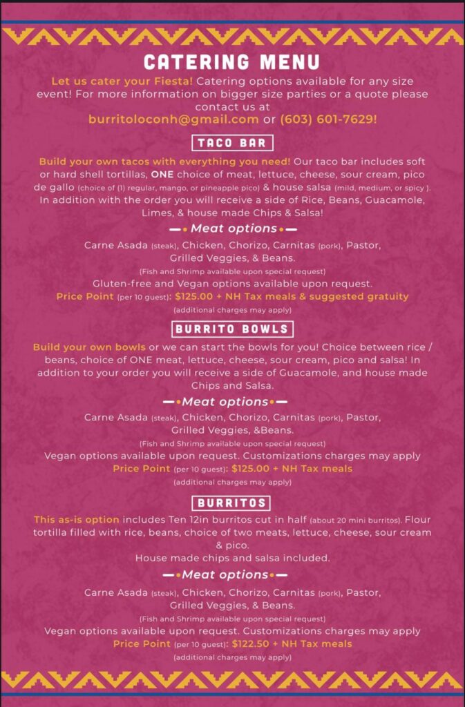 Catering Menu Burrito loco